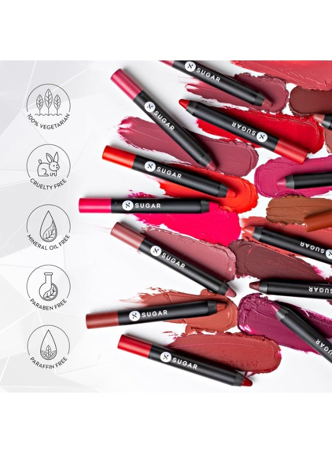 شوجار أحمر شفاه مات من SUGAR Cosmetics للنساء | يدوم حتى 8 ساعات فأكثر | قلم أحمر شفاه مع مبراة | 2.8 جرام - لون ليلي ألدرين (25) - Image 2